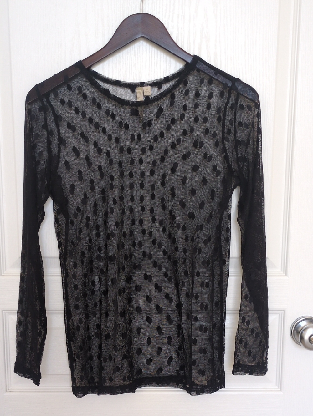 Comfy USA Black Sheer Polka Dot Long Sleeve Top